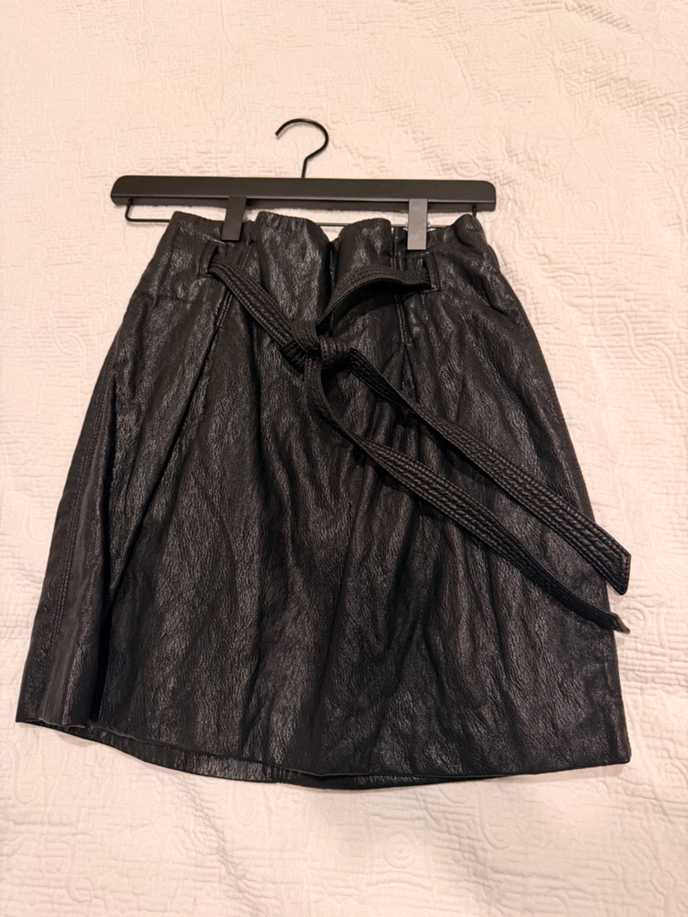 Free People Black Faux Leather Mini Skirt with Self Tie Belt